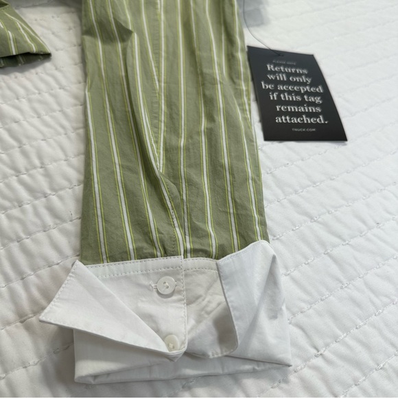 Tuckernuck Pomander Place Rohan Shirt Dress Green Striped Long Sleeves Pockets - Picture 12 of 16